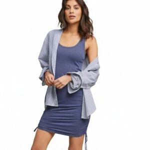 Sundry x Anthropologie Women's Blue Ruched Tank Dresses XS